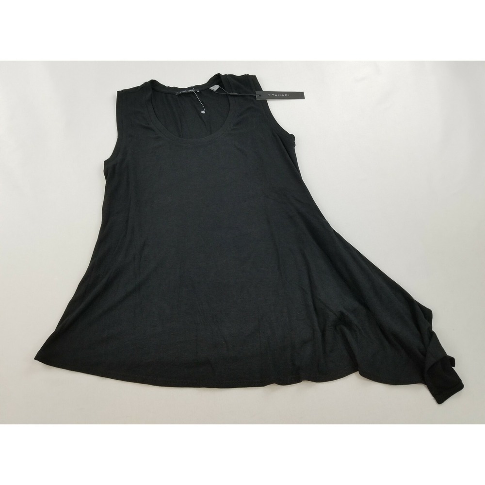 Tahari Womens Black Asymmetrical Sleeveless Blouse Shirt TH91118 Small NEW